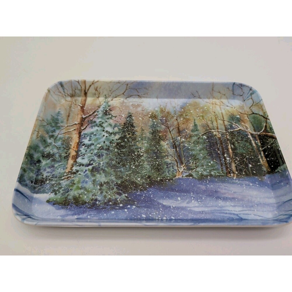 Kathleen Parr McKenna Melamine Tray 8x5.5 Monza Italy Winter Forest Scene